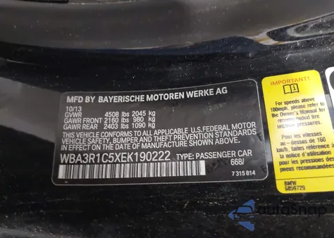 2014 BMW 435I из США, поврежденный, VIN WBA3R1C5XEK190222